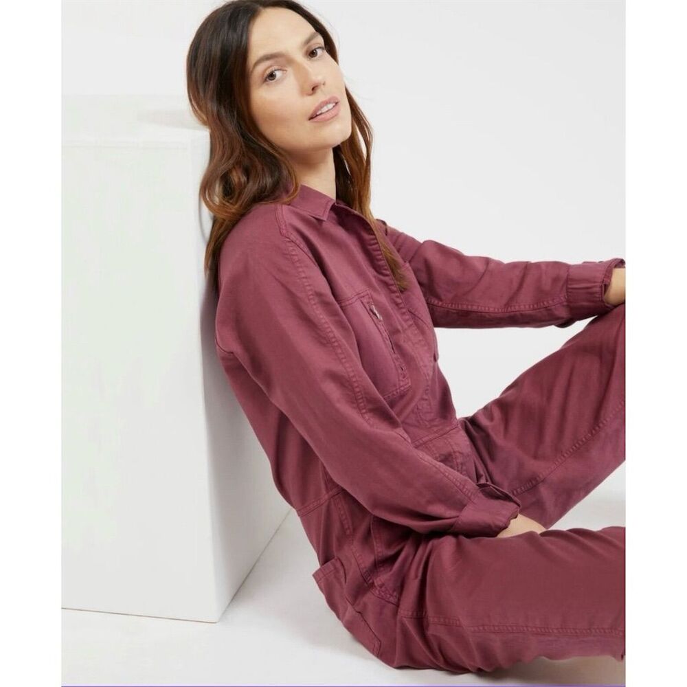 Outerknown Women's Station Jumpsuit in Mauve Maroon Long Sleeve Zip Up - Picture 4 of 11